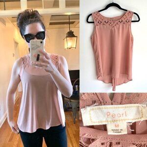 PEARL Pink Sleeveless Lace & Pleated Back Blouse